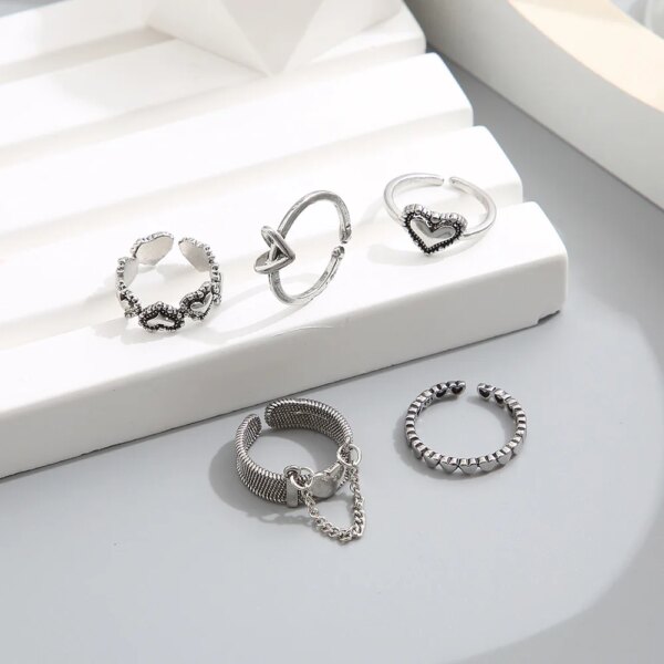 Bague fantaisie femme en forme de cœur géométrique pour femmes, ensemble de 5 pièces