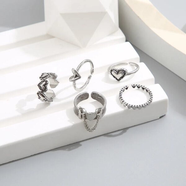 Bague fantaisie femme en forme de cœur géométrique pour femmes, ensemble de 5 pièces