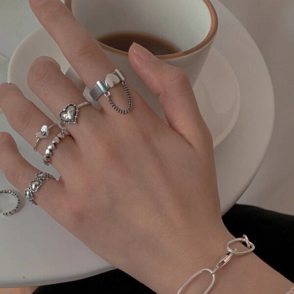 Bague fantaisie femme en forme de cœur géométrique pour femmes, ensemble de 5 pièces