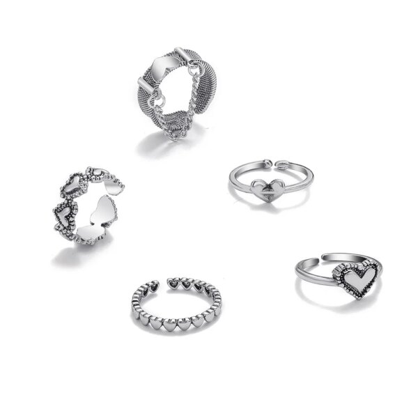 Bague fantaisie femme en forme de cœur géométrique pour femmes, ensemble de 5 pièces