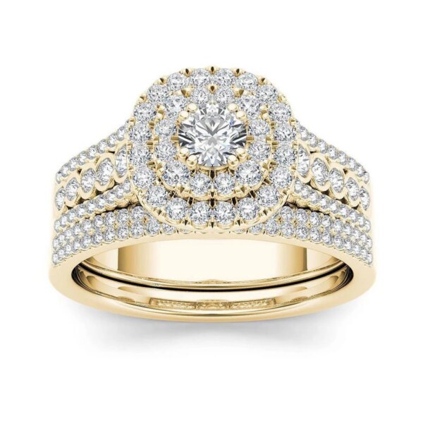 Bague de fiançailles de femme Ensemble de bagues de mariée, couleur or de luxe, forme géométrique