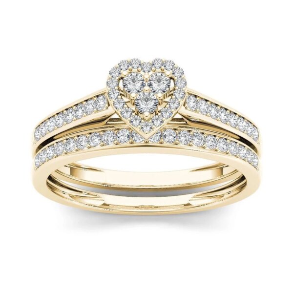 Bague de fiançailles de femme Ensemble de bagues de mariée, couleur or de luxe, forme géométrique