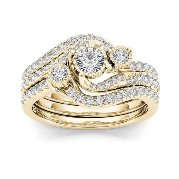 Bague de fiançailles de femme Ensemble de bagues de mariée, couleur or de luxe, forme géométrique