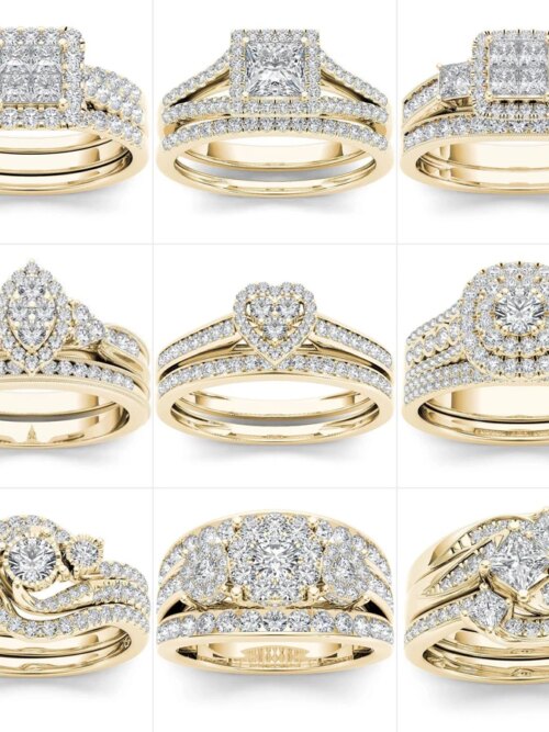 Bague de fiançailles de femme Ensemble de bagues de mariée, couleur or de luxe, forme géométrique