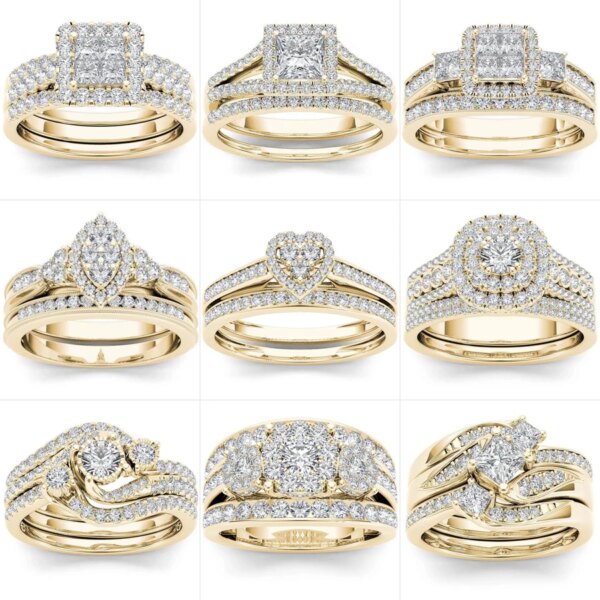 33810-fd2bdd.jpg Bague de fiançailles de femme Ensemble de bagues de mariée, couleur or de luxe, forme géométrique