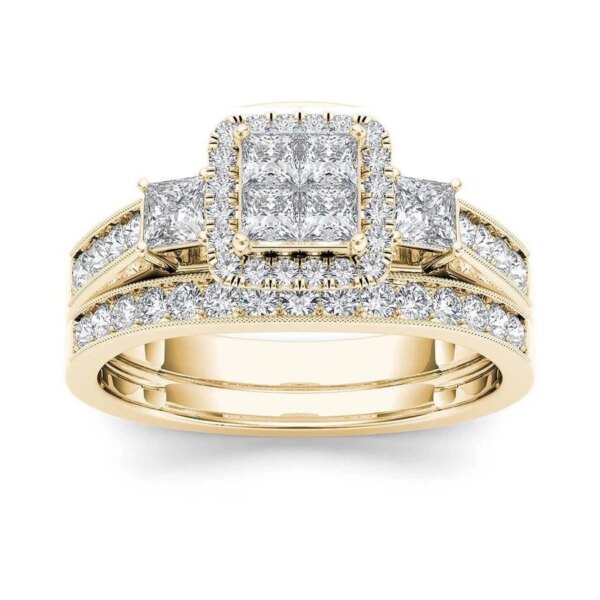 Bague de fiançailles de femme Ensemble de bagues de mariée, couleur or de luxe, forme géométrique