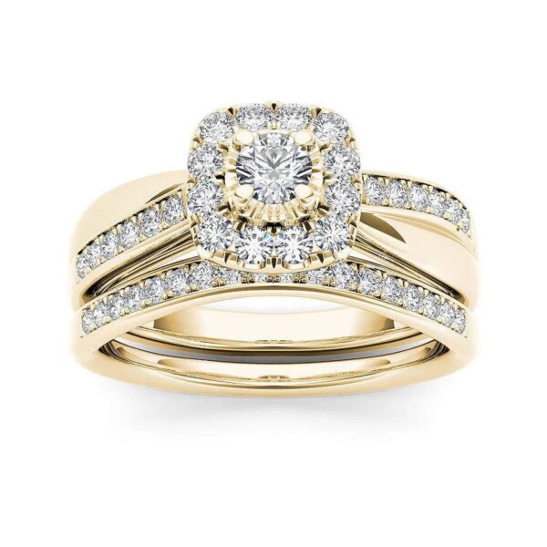 Bague de fiançailles de femme Ensemble de bagues de mariée, couleur or de luxe, forme géométrique