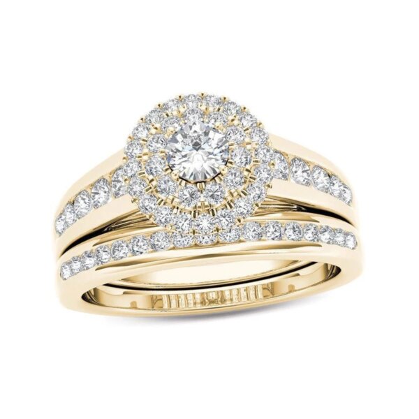 33829-2e0787.jpg Bague de fiançailles de femme Ensemble de bagues de mariée, couleur or de luxe, forme géométrique