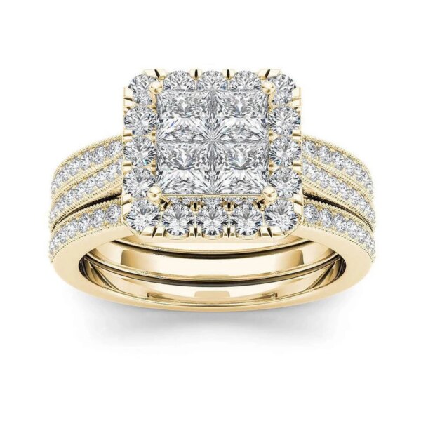 Bague de fiançailles de femme Ensemble de bagues de mariée, couleur or de luxe, forme géométrique