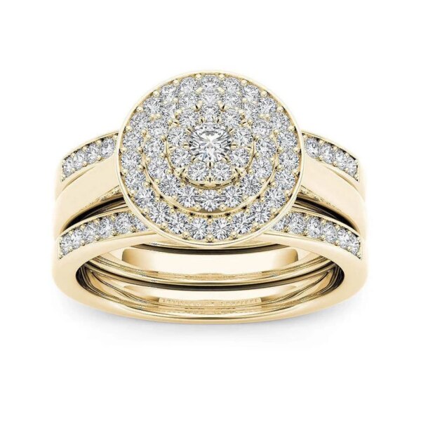 Bague de fiançailles de femme Ensemble de bagues de mariée, couleur or de luxe, forme géométrique