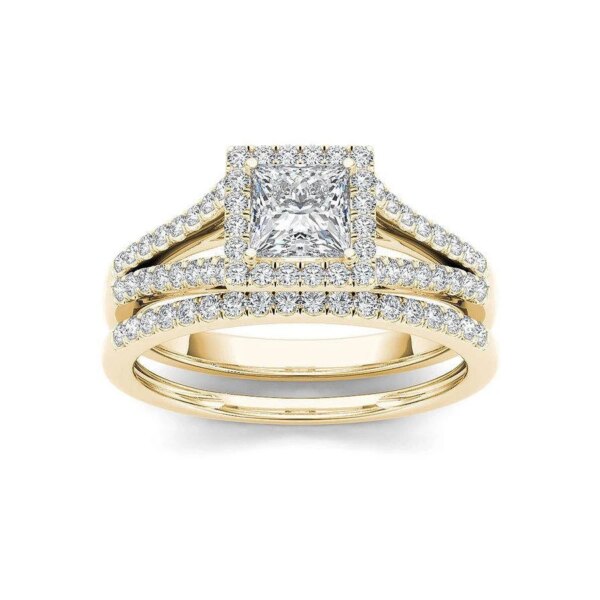 Bague de fiançailles de femme Ensemble de bagues de mariée, couleur or de luxe, forme géométrique