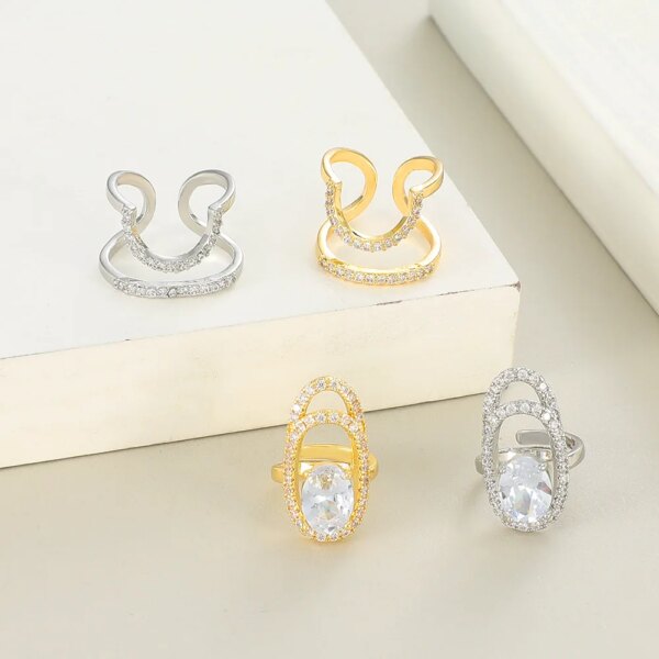 Bague fantaisie femme d'ongle en Zircon incrusté de cuivre, anneau de manucure plaqué or pour femmes