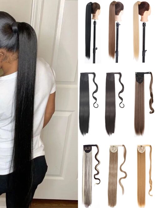 extension cheveux synthétiques, postiche longue et lisse