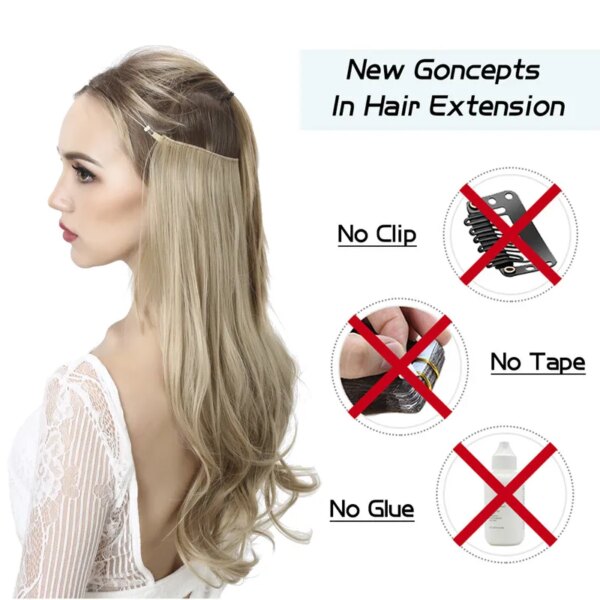 extension cheveux Synthétique Naturelles sans Clip, Faux Cheveux Artificiels Ondulés