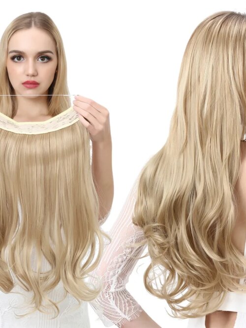 extension cheveux Synthétique Naturelles sans Clip, Faux Cheveux Artificiels Ondulés