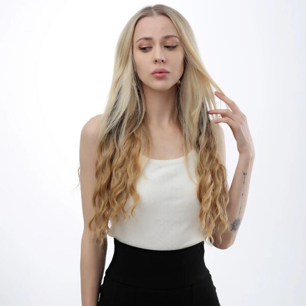 Perruque synthetique à cinq calories, faux cheveux naturels, sans piste