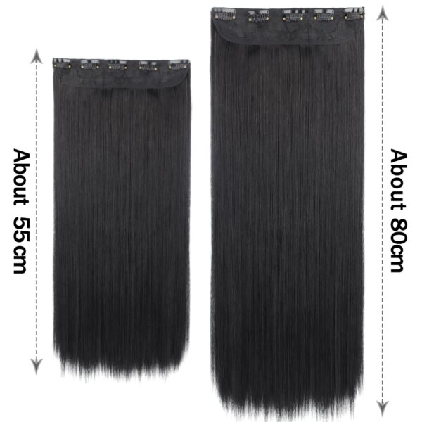 Extension cheveux synthétiques à 5 clips, postiche longue et lisse