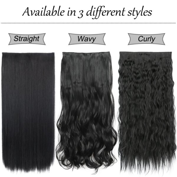 Extension cheveux synthétiques à 5 clips, postiche longue et lisse