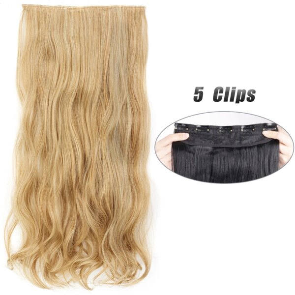 Extension cheveux synthétiques à 5 clips, postiche longue et lisse