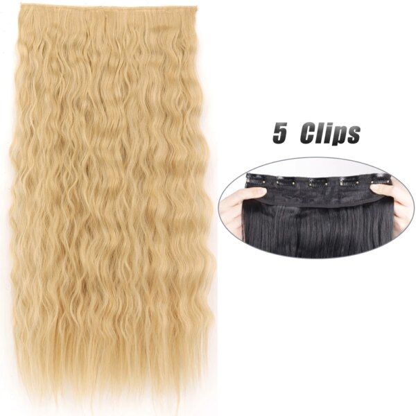 Extension cheveux synthétiques à 5 clips, postiche longue et lisse