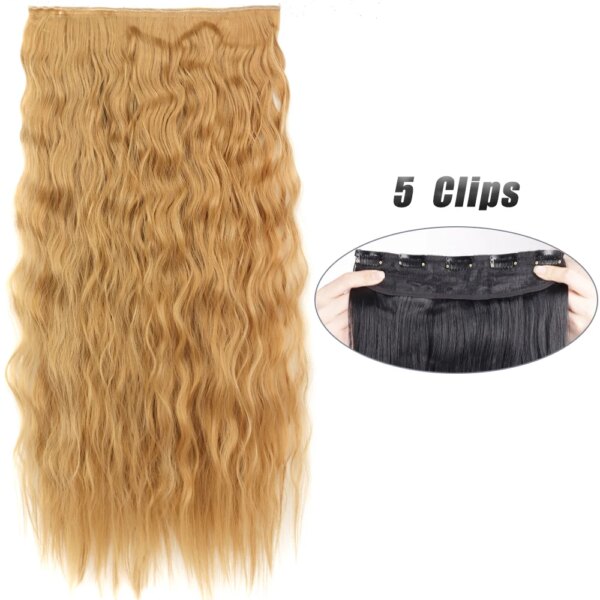 Extension cheveux synthétiques à 5 clips, postiche longue et lisse