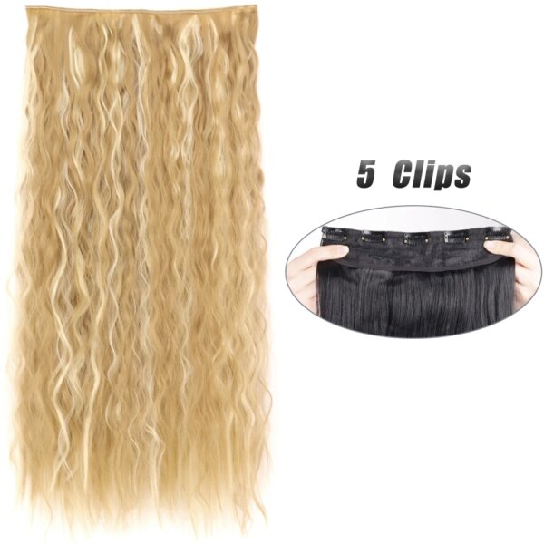 Extension cheveux synthétiques à 5 clips, postiche longue et lisse