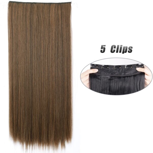 Extension cheveux synthétiques à 5 clips, postiche longue et lisse