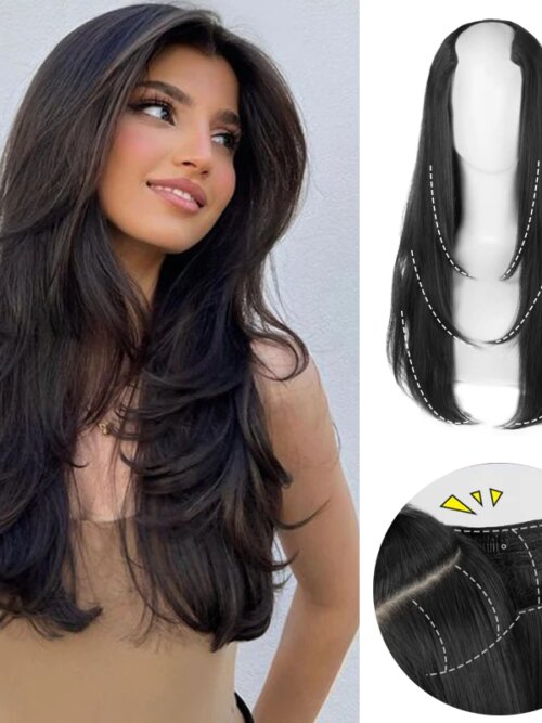 extension cheveux synthétiques en forme de V pour femmes