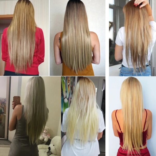 extension cheveux synthétiques à Clips, postiche lisse de 22 pouces