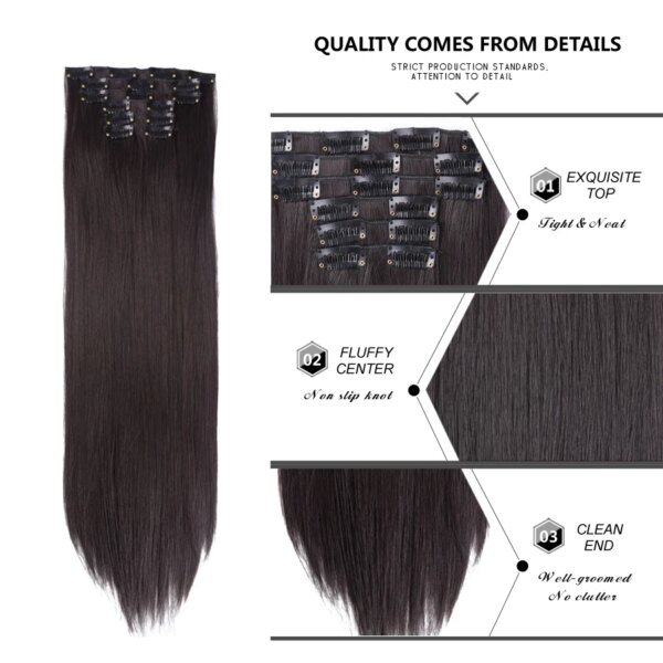 extension cheveux synthétiques à Clips, postiche lisse de 22 pouces