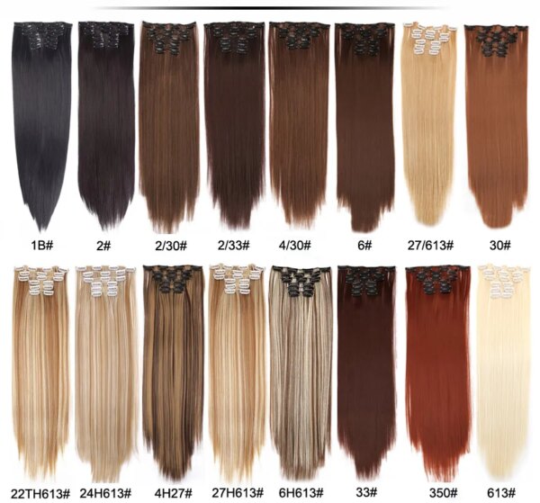 extension cheveux synthétiques à Clips, postiche lisse de 22 pouces