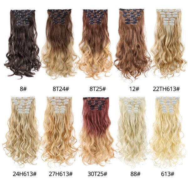 extension cheveux synthétiques à Clips, postiche lisse de 22 pouces