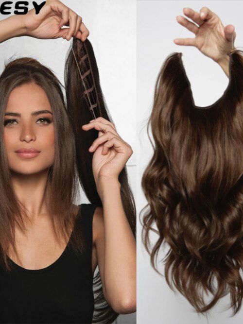 extension cheveux synthétiques invisibles, naturelles, ondulées