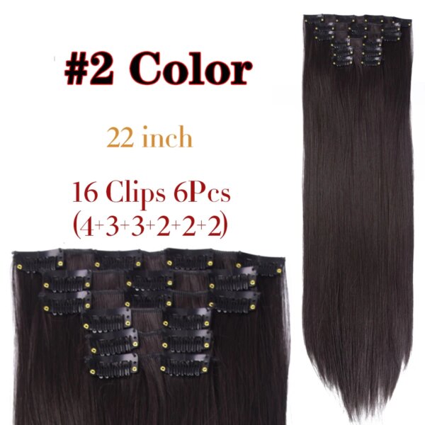 extension cheveux synthétiques à Clips, postiche lisse de 22 pouces