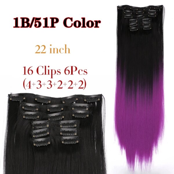 extension cheveux synthétiques à Clips, postiche lisse de 22 pouces