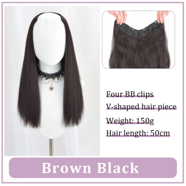 extension cheveux synthétiques en forme de V pour femmes