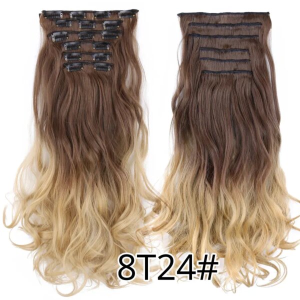 extension cheveux synthétiques à Clips, postiche lisse de 22 pouces