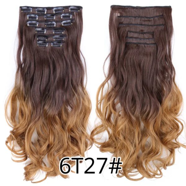 extension cheveux synthétiques à Clips, postiche lisse de 22 pouces