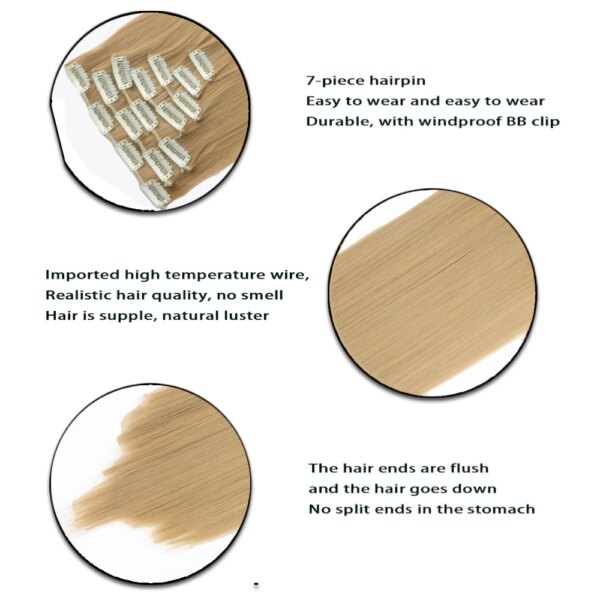 extension cheveux synthétiques longues lisses, 16 Clips