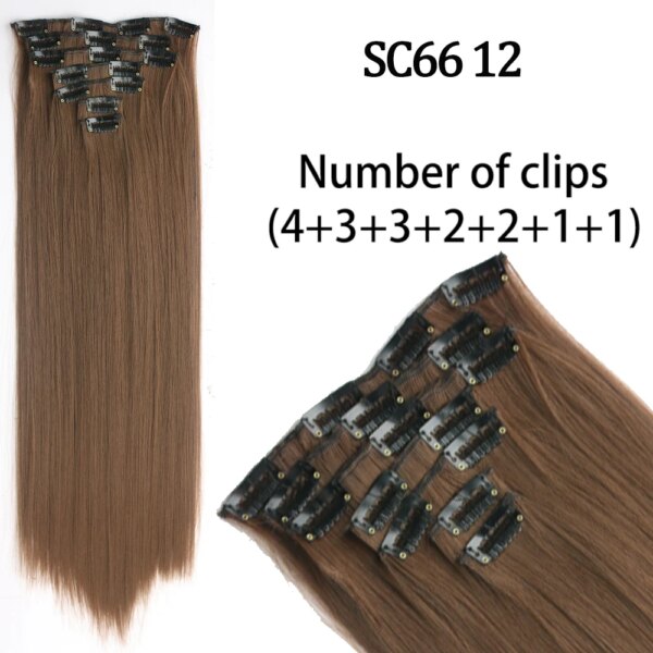 extension cheveux synthétiques longues lisses, 16 Clips