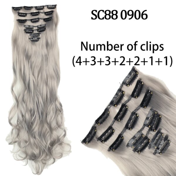 extension cheveux synthétiques longues lisses, 16 Clips