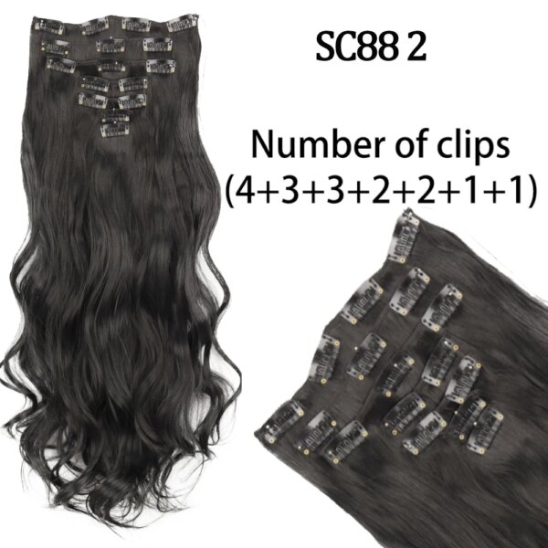 extension cheveux synthétiques longues lisses, 16 Clips