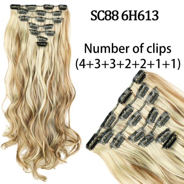 extension cheveux synthétiques longues lisses, 16 Clips