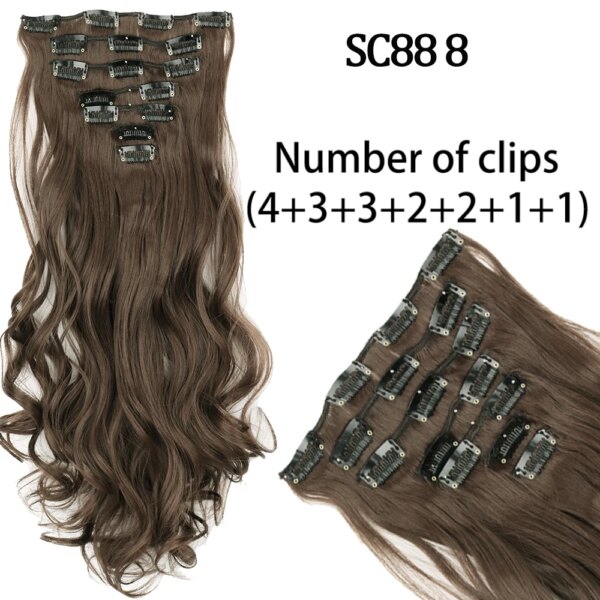 extension cheveux synthétiques longues lisses, 16 Clips