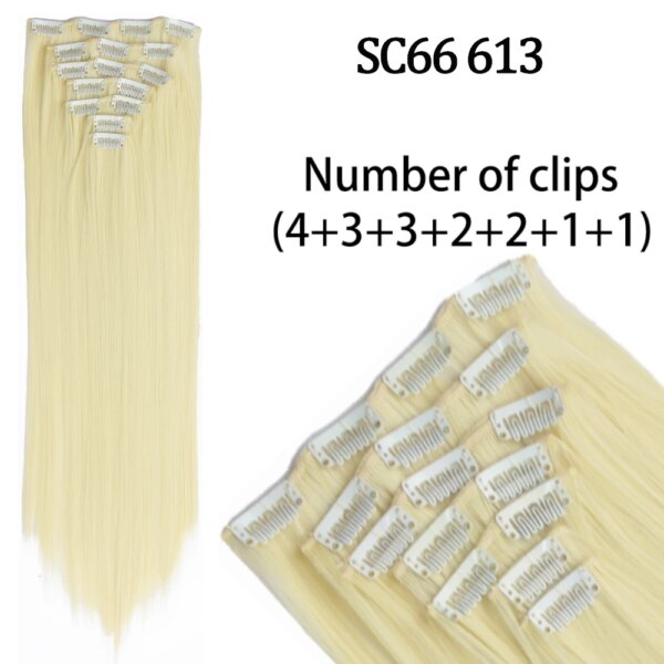extension cheveux synthétiques longues lisses, 16 Clips