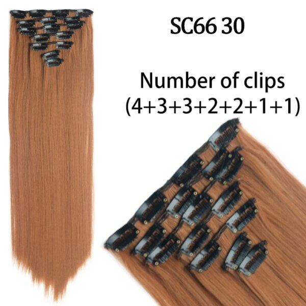 extension cheveux synthétiques longues lisses, 16 Clips