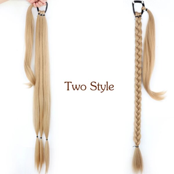 extension cheveux synthétique longue queue de cheval tressée 34 pouces pour femmes