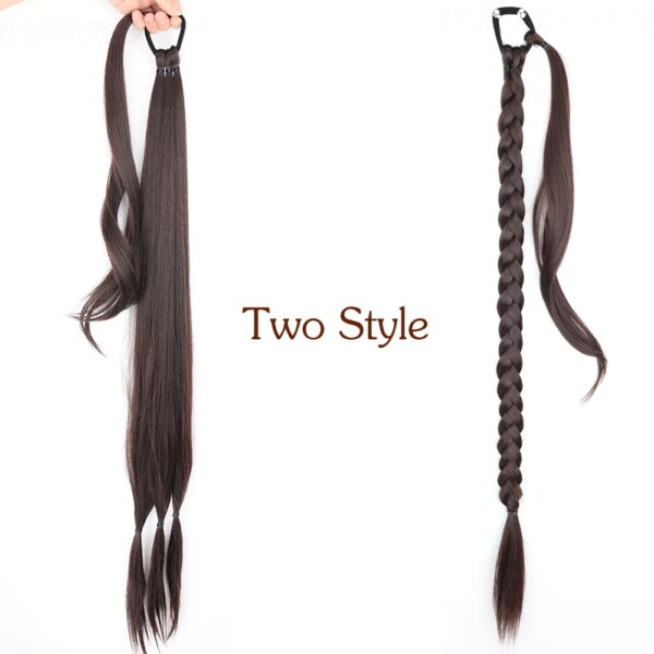 extension cheveux synthétique longue queue de cheval tressée 34 pouces pour femmes