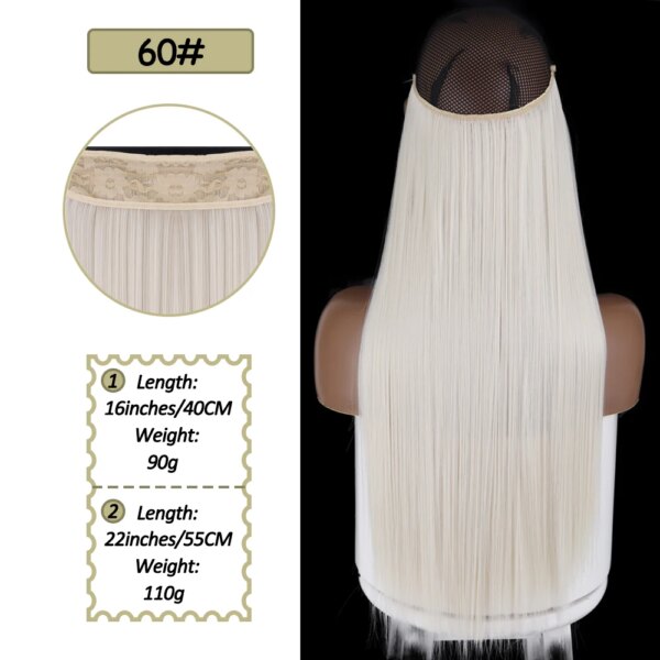 Extension cheveux synthétiques sans Clips, fil Invisible