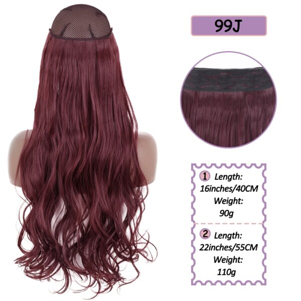 Extension cheveux synthétiques sans Clips, fil Invisible